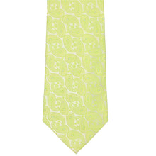 Load image into Gallery viewer, The front bottom view of an apple green paisley tie