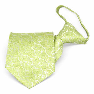 Bright green paisley zipper tie, folded front view