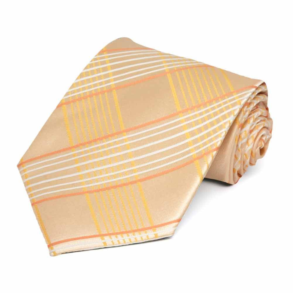 Light orange plaid necktie, rolled view to show pattern