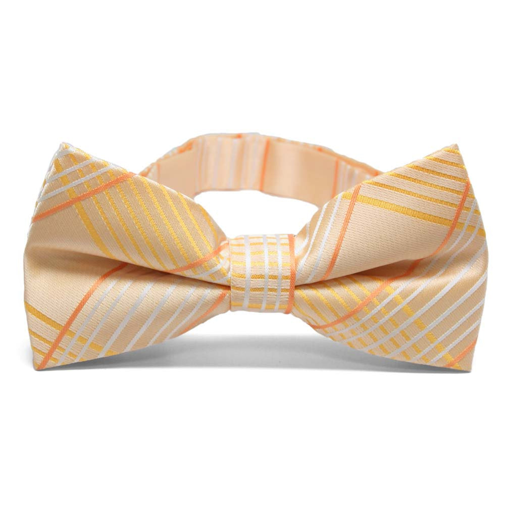 Light orange plaid bow tie, close up front view