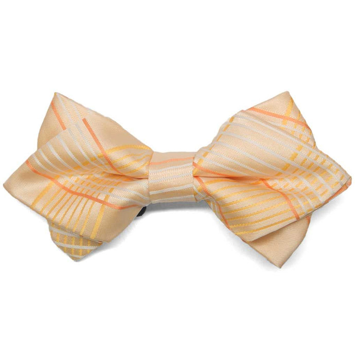 Light orange plaid diamond tip bow tie, close up front view