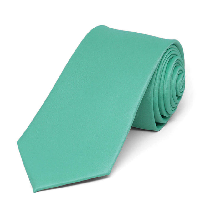 Aquamarine Slim Solid Color Necktie, 2.5