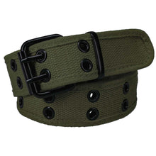 Load image into Gallery viewer, Coiled army green double grommet belt with black hardware