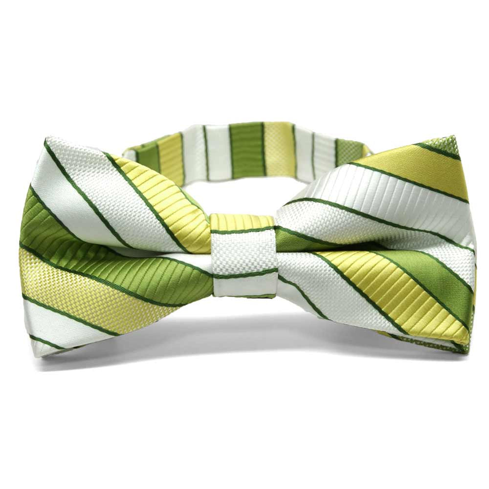 Green and white striped bow tie, front view