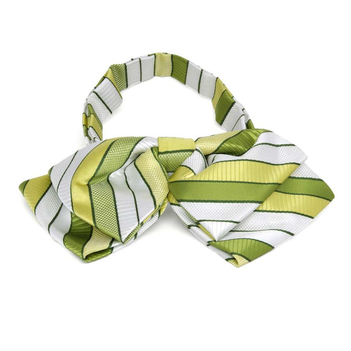 Green and white striped floppy bow tie, front view