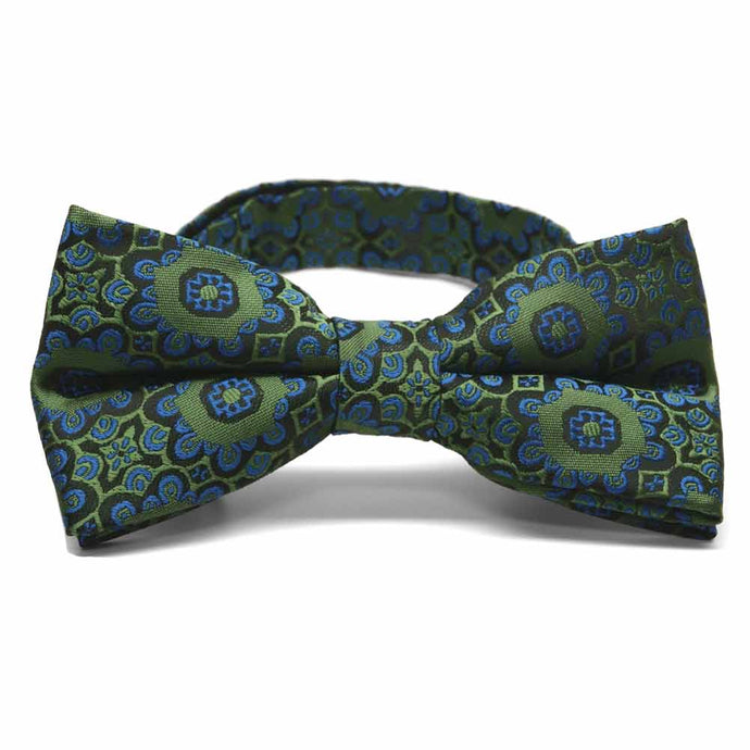 Avocado Green Emma Floral Pattern Band Collar Bow Tie