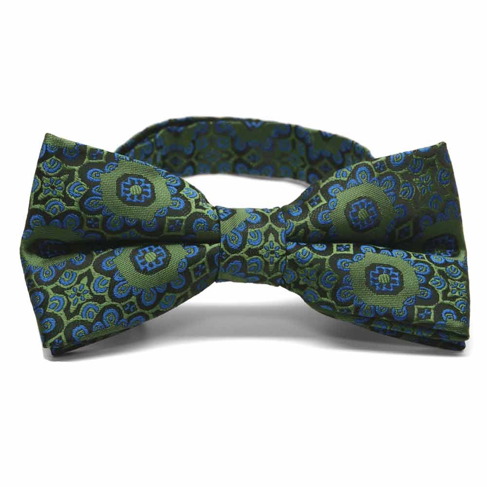 Avocado Green Emma Floral Pattern Band Collar Bow Tie