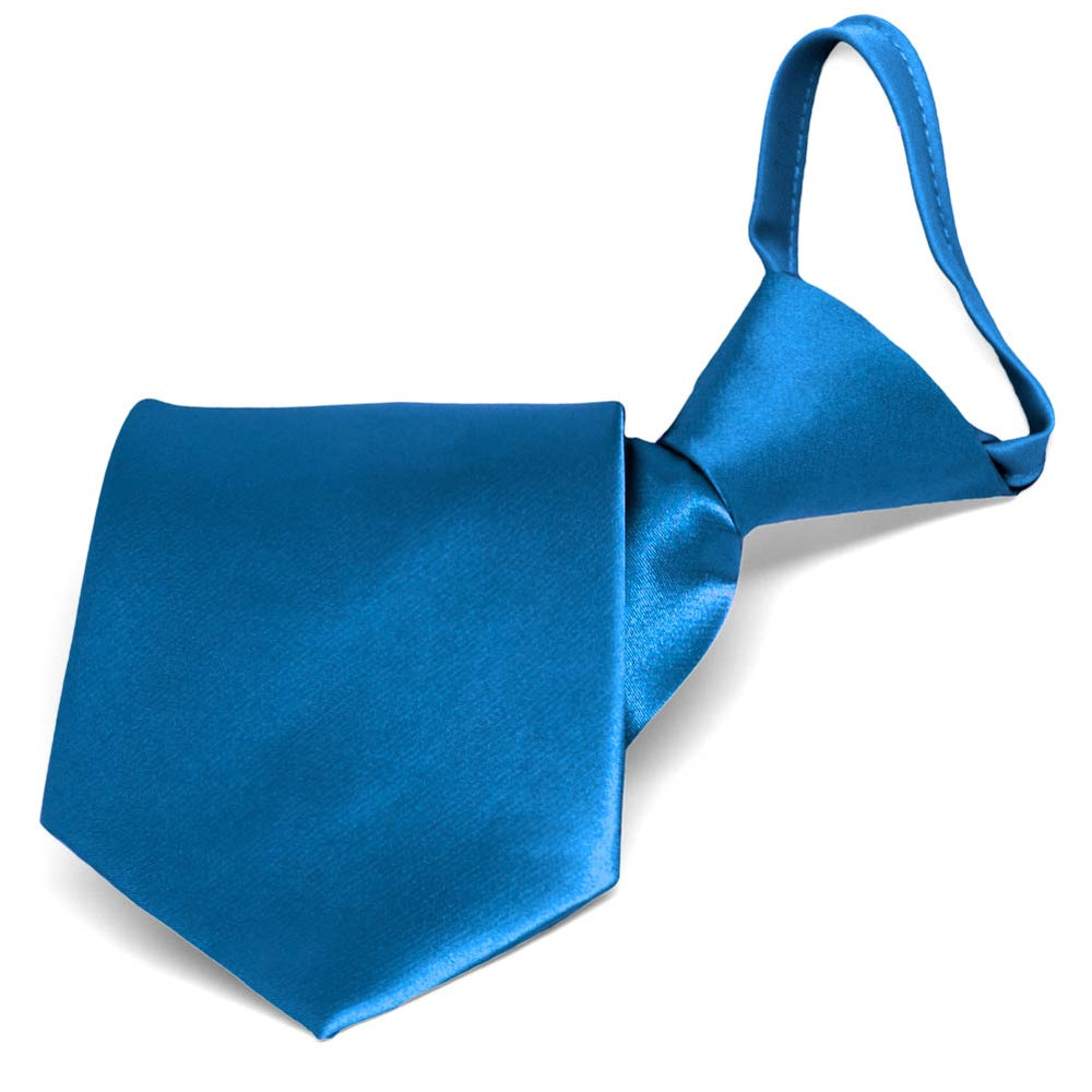 Azure Blue Solid Color Zipper Tie
