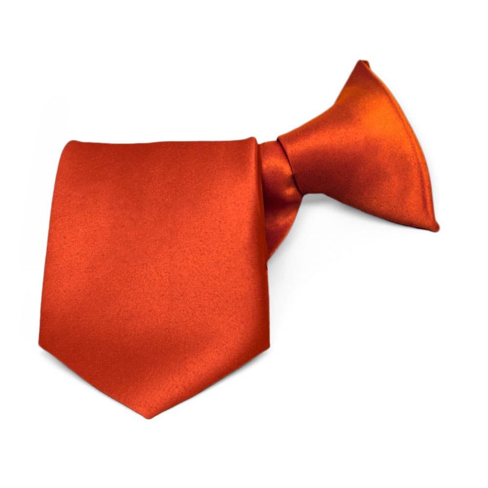 Boys' Coral Sunset (Red-Orange) Solid Color Clip-On Tie