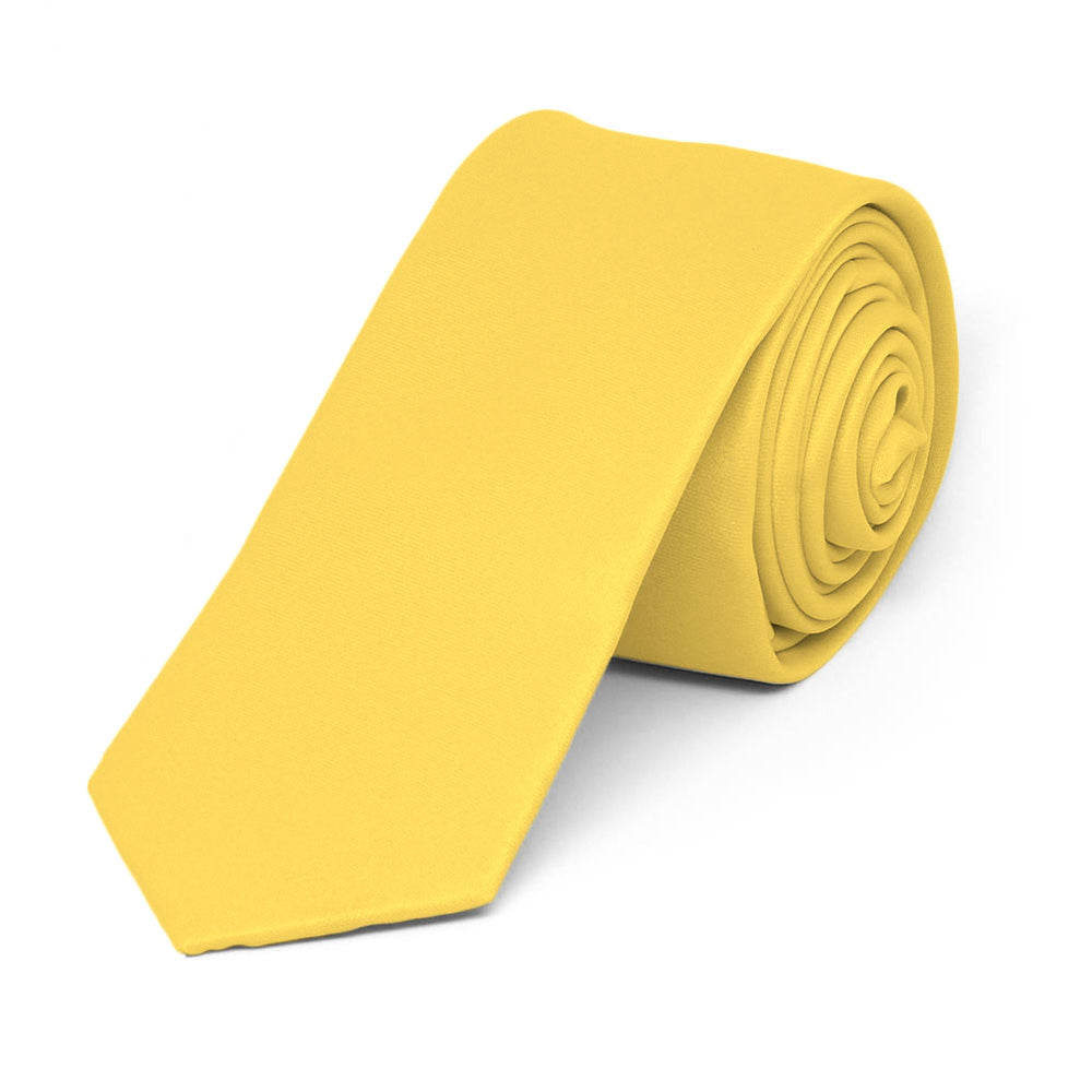 Banana Yellow Skinny Solid Color Necktie, 2