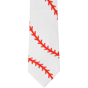 Front view of a white necktie with red baseball laces