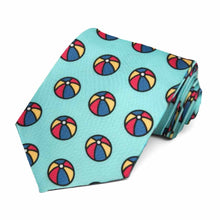 Load image into Gallery viewer, A tiled pattern beach ball on a blue background tie.