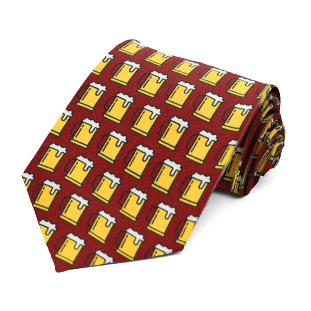 A tiled pattern beer stein tie on a maroon background.