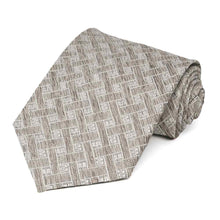 Load image into Gallery viewer, Textured beige and white weave pattern necktie, rolled to show texture up close