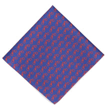 Load image into Gallery viewer, A blue pocket square with red bicycles printed on it