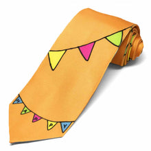 Load image into Gallery viewer, Birthday banner on an orange tie.