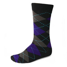 Load image into Gallery viewer, Men&#39;s Black and Amethyst Purple Argyle Socks