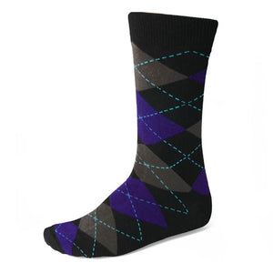 Men's Black and Amethyst Purple Argyle Socks