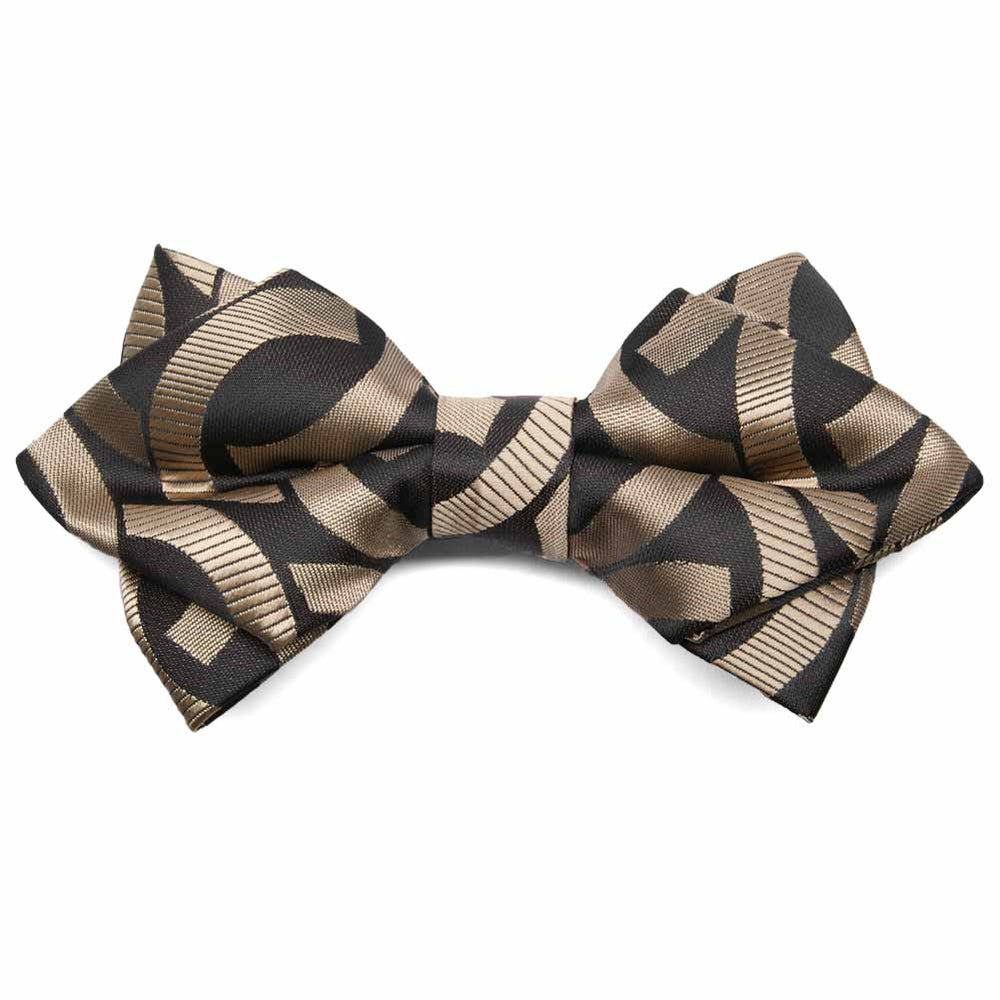 Black and brown link pattern diamond tip bow tie, front view