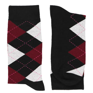 Pair of men's black and burgundy argyle socks
