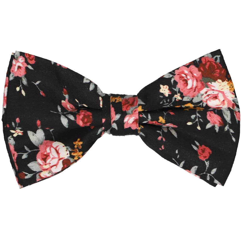 Men's black and coral floral pre-tied bow tie