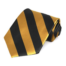 Load image into Gallery viewer, Black and Gold Bar Extra Long Striped Tie