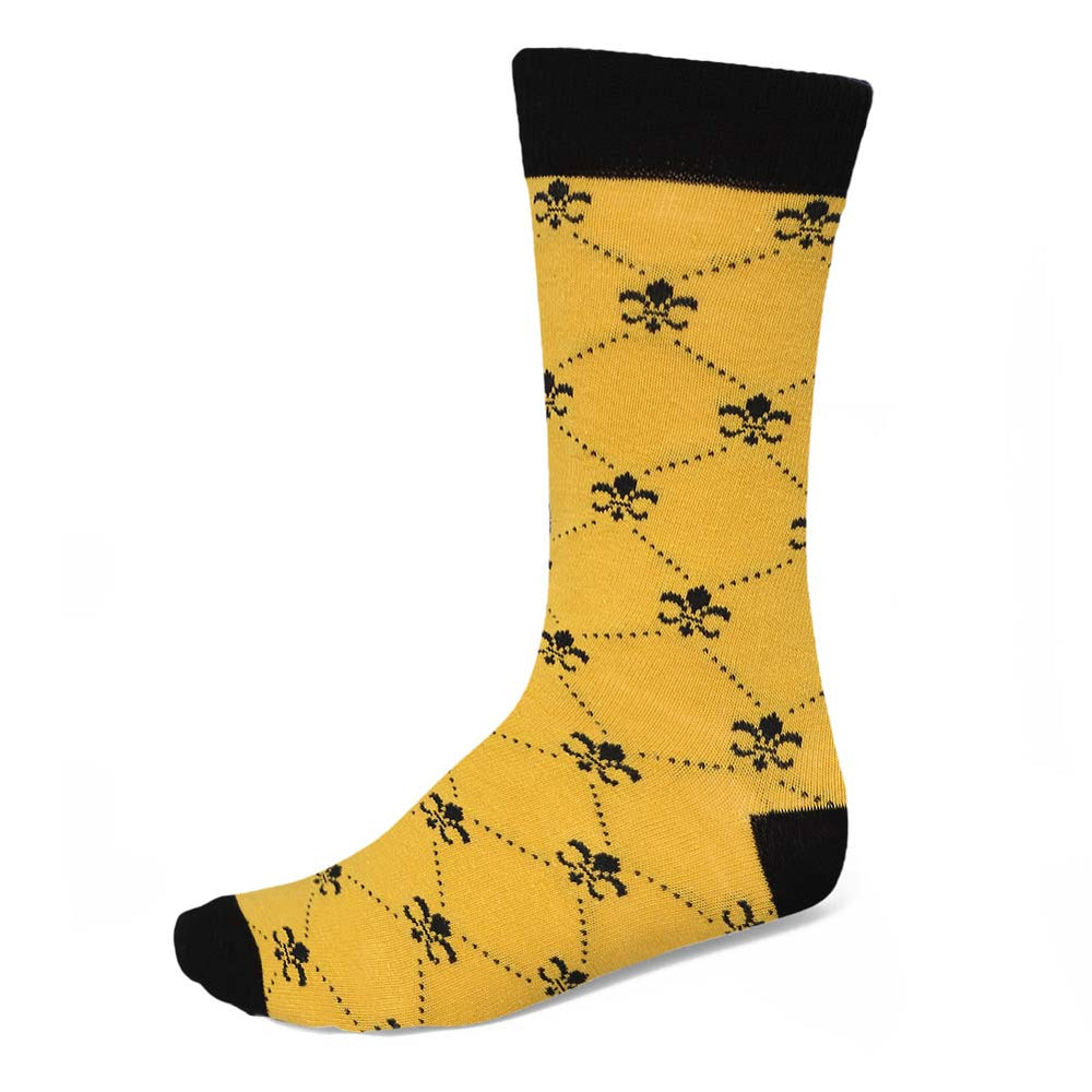 Men's black and gold fleur de lis symbol socks
