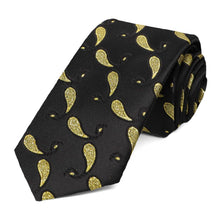 Load image into Gallery viewer, Black and gold metallic paisley tie