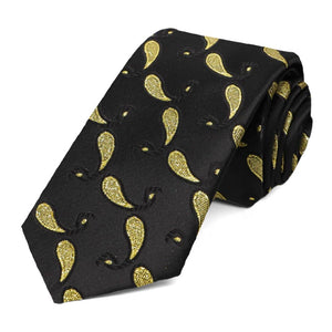 Black and gold metallic paisley tie