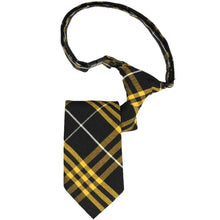 Load image into Gallery viewer, Boys&#39; pre-tied black and gold plaid breakaway tie