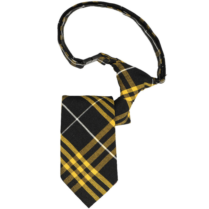 Boys' pre-tied black and gold plaid breakaway tie
