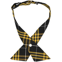 Load image into Gallery viewer, Black and gold plaid crossover tie