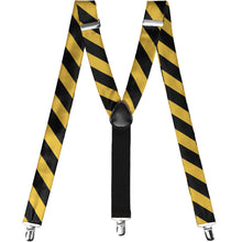 Load image into Gallery viewer, Pair of black and gold striped suspenders