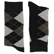 Load image into Gallery viewer, Pair of men&#39;s black and dark gray argyle socks