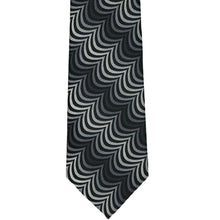 Load image into Gallery viewer, Flat front view of a black and gray gothic wave pattern tie
