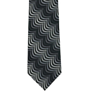 Flat front view of a black and gray gothic wave pattern tie