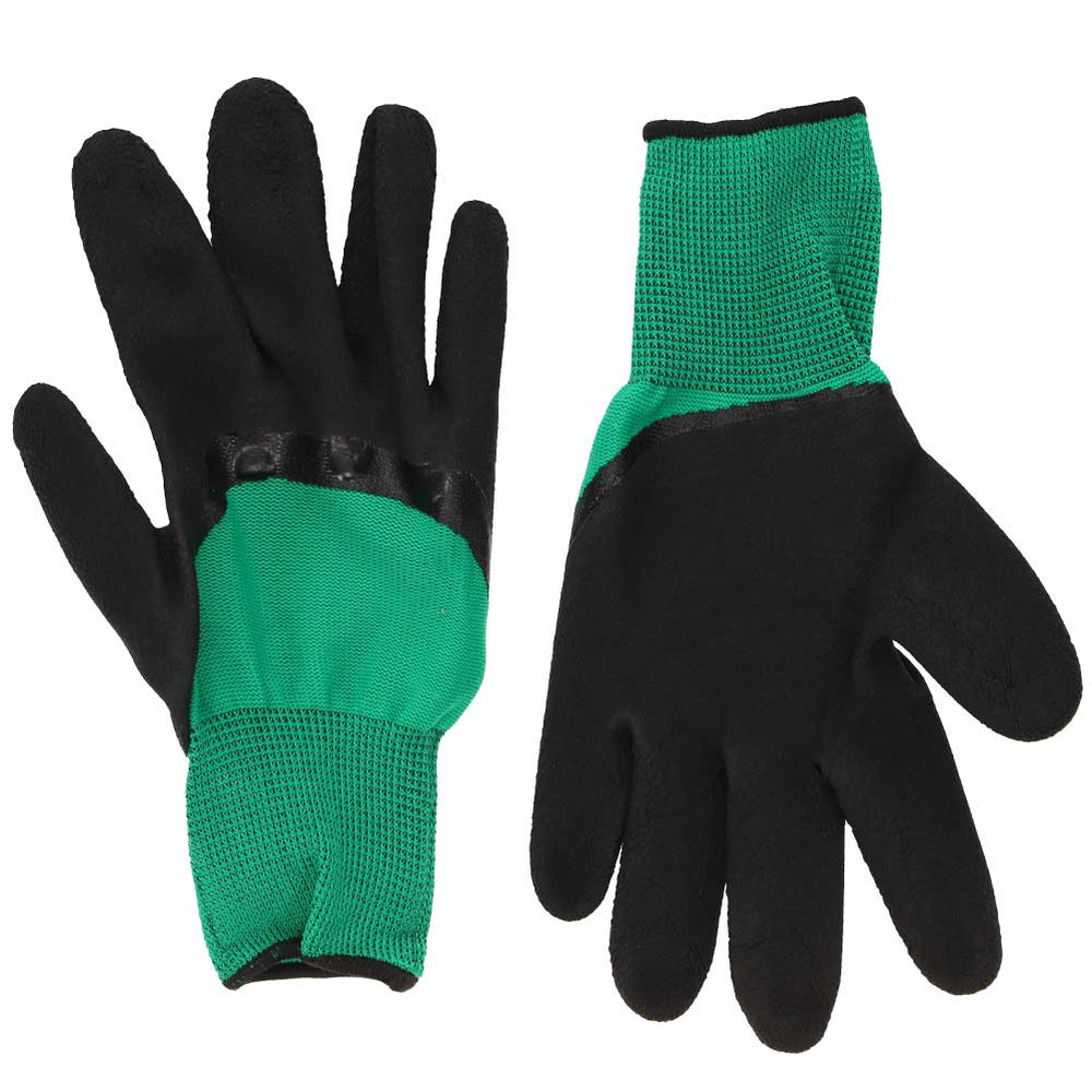 Black and green gardening gloves