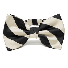 Load image into Gallery viewer, Black and Ivory Striped Bow Tie