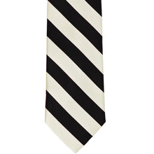Load image into Gallery viewer, Front view of a black and ivory striped tie