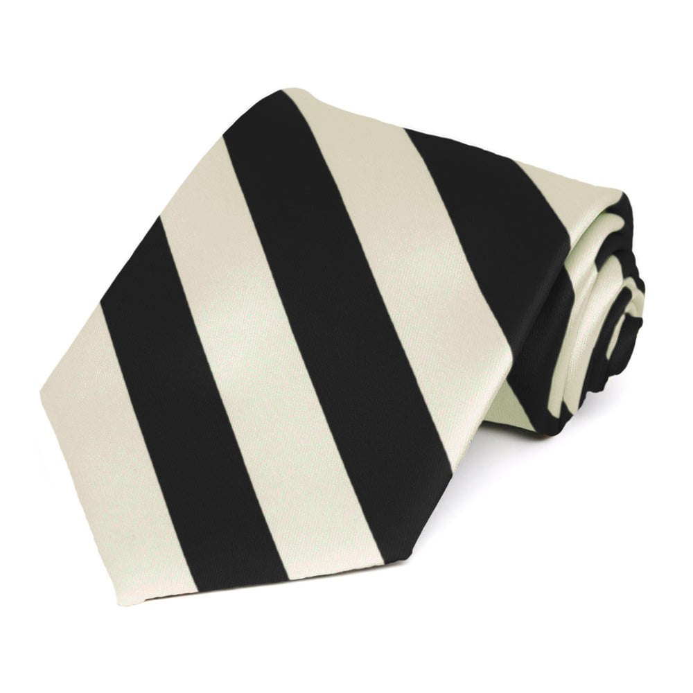 Black and Ivory Striped Tie