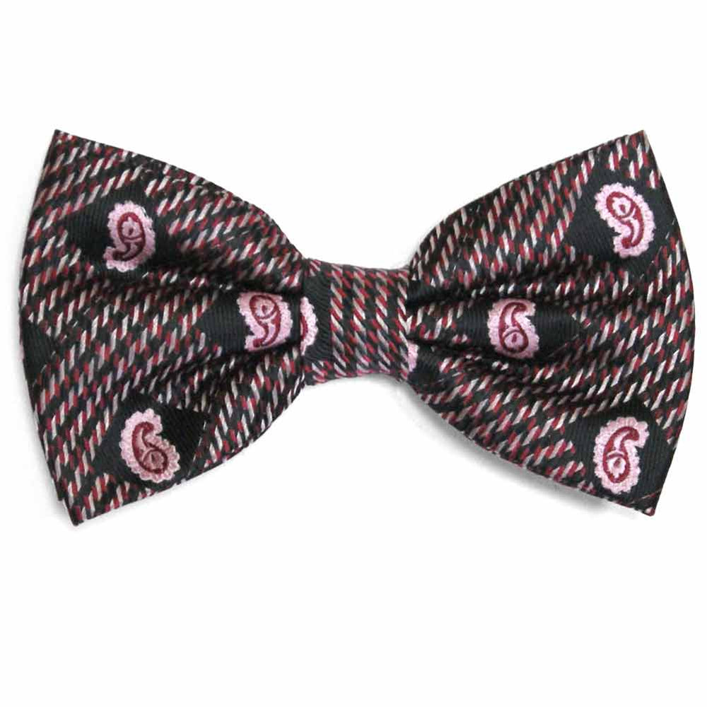 Black and Light Pink Churchill Paisley Bow Tie