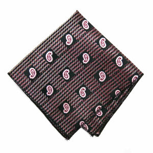 Black and Light Pink Churchill Paisley Pocket Square