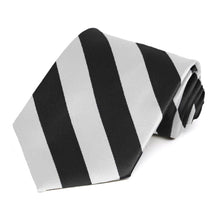 Load image into Gallery viewer, Black and Pale Silver Striped Tie