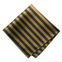 Load image into Gallery viewer, Black and Old Gold Formal Striped Pocket Square