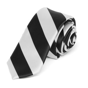 Black and Pale Silver Striped Skinny Tie, 2" Width