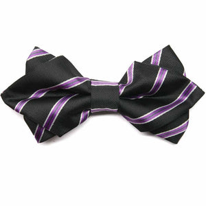 Black and purple striped diamond tip bow tie, front view