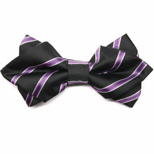 Load image into Gallery viewer, Black and purple striped diamond tip bow tie, front view
