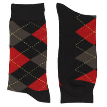Load image into Gallery viewer, Pair of men&#39;s red and black argyle socks