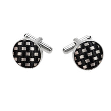 Load image into Gallery viewer, Black and silver fabric cufflinks