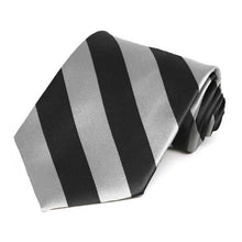 Load image into Gallery viewer, Black and Silver Extra Long Striped Tie